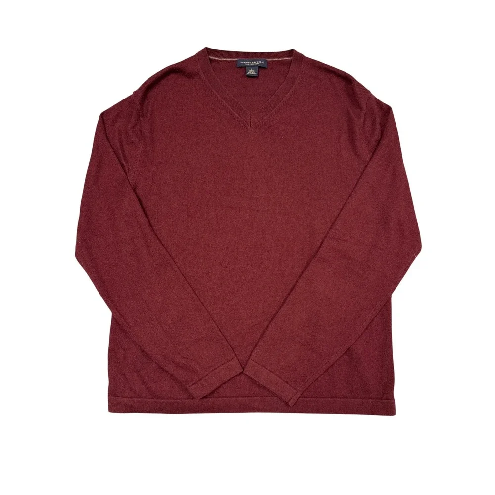 Banana Republic Silk Cashmere V-Neck Sweater Mens L Burgundy Classic Fall Luxury